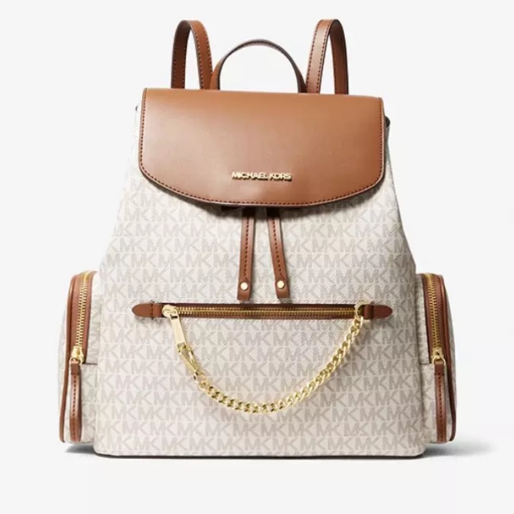 Michael Kors Jet Set Large Logo Backpack in Vanilla/Acorn